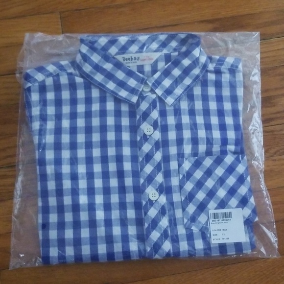 Short sleeve button up,  blue gingham - Picture 2 of 3